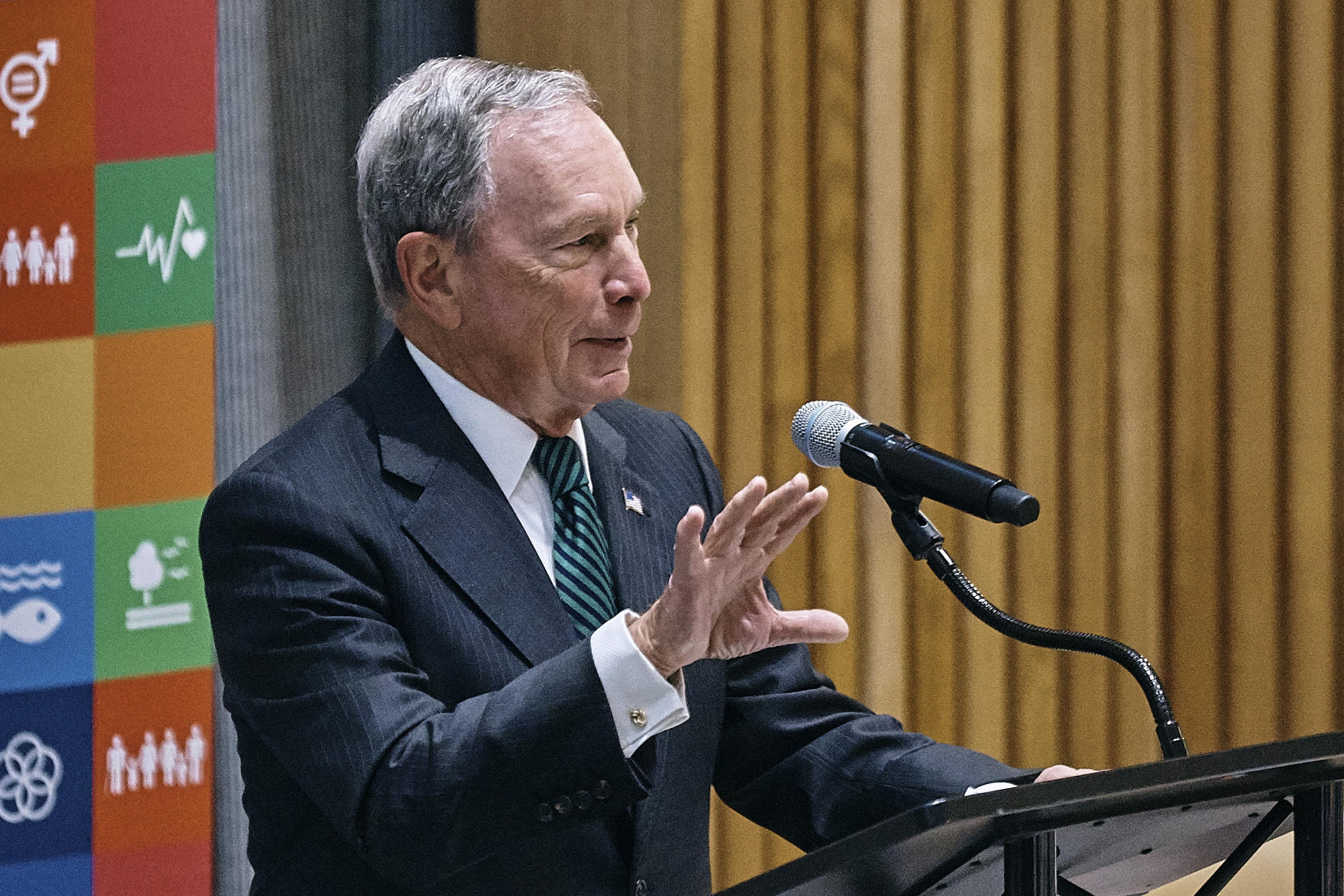 Businessman Michael Bloomberg speaks during a High Level Meeting on Non-communicable Diseases at U.N. headquarters, Thursday, Sept. 27, 2018. (AP Photo/Andres Kudacki)