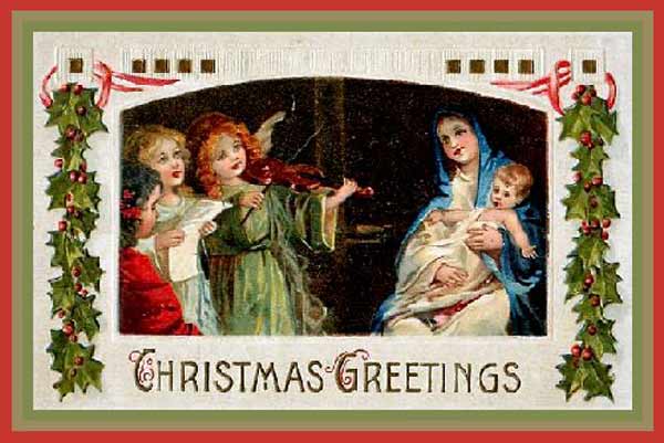 Коледна картичка, на която се вижда Богородица и младенецът, нещо, което притесняваше комунистическите власти в България.